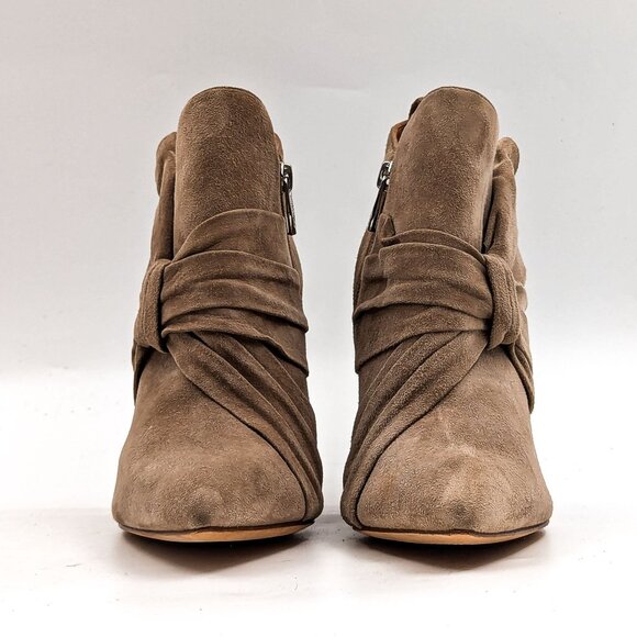 Sigerson Morrison Women Kiran Bow Beige Zip Pointy Ankle Boots size 7 - Picture 7 of 10